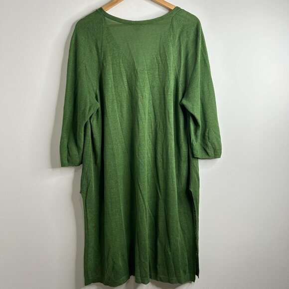 J Jill Dress Womens Large Green Linen Blend 3/4 Sleeve V Neck Pocket Pullover - Picture 8 of 10